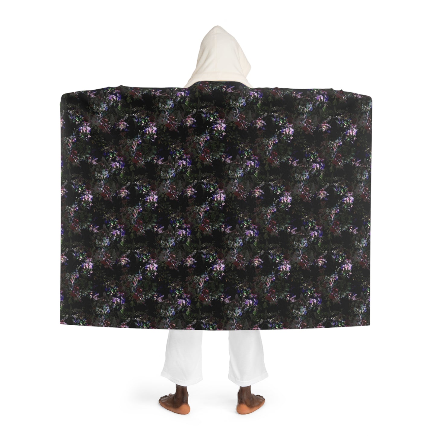 Hooded Sherpa Fleece Blanket - Orchid Dark Botanicals Collection