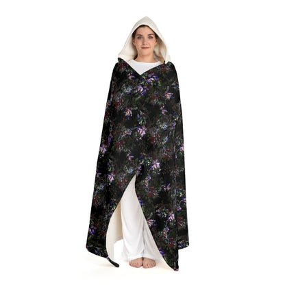 Hooded Sherpa Fleece Blanket - Orchid Dark Botanicals Collection