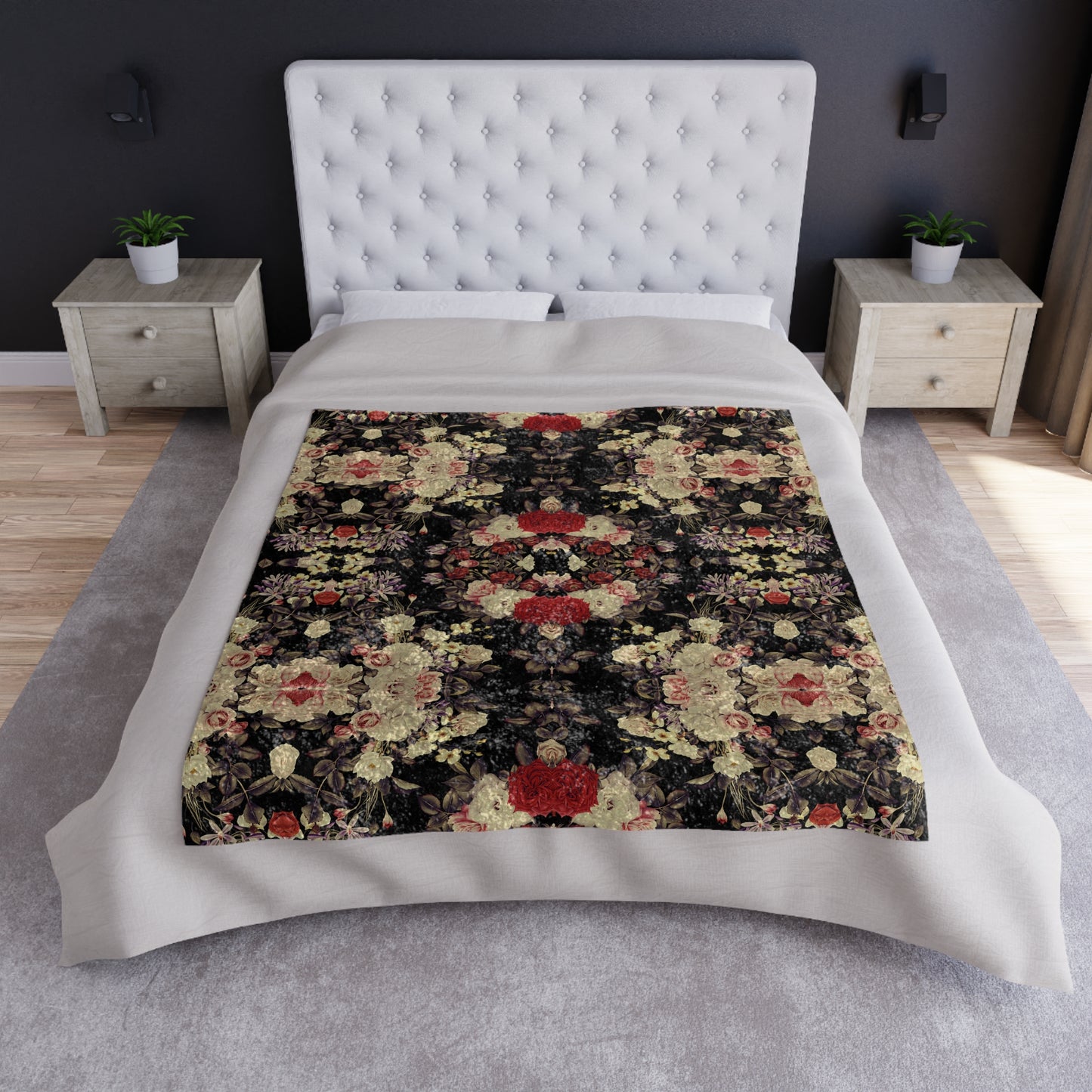 Crushed Velvet Blanket - Blooms Dark Botanicals Collection (Kaleidoscope)