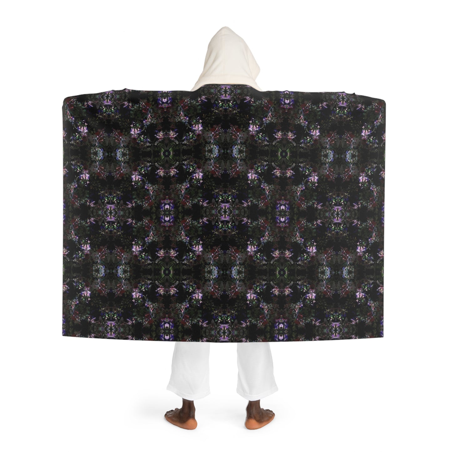 Hooded Sherpa Fleece Blanket - Orchid Dark Botanicals Collection (Kaleidoscope)