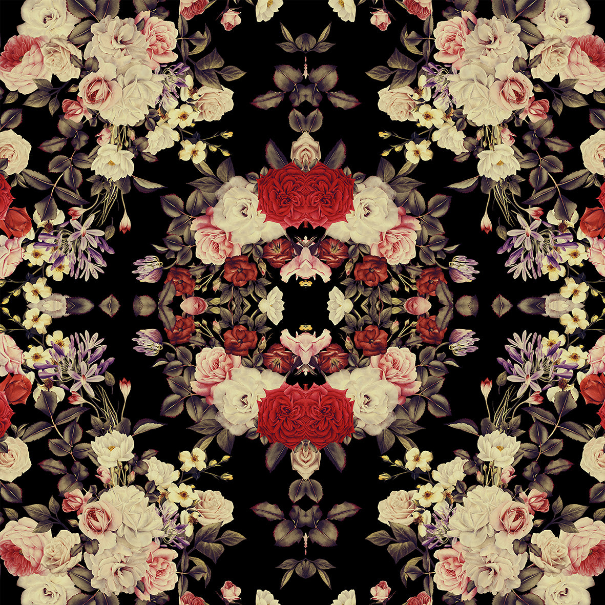 Crushed Velvet Blanket - Blooms Dark Botanicals Collection (Kaleidoscope)